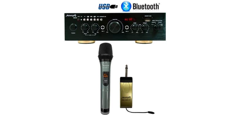 Amplificador karaoke bluetooth audibax miami 100w + 100w + micrófono audibax inalambrico free hand uhf