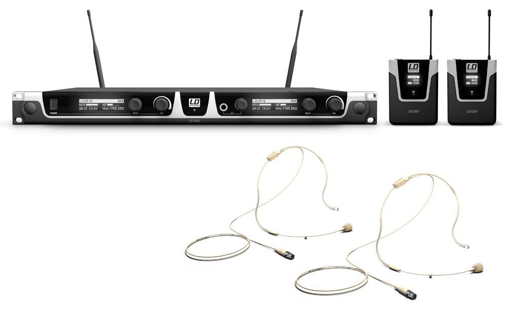 LD Systems U518 BPHH 2 Sistema Inalámbrico con 2 Petacas y 2 Micrófonos de Diadema Color Beis