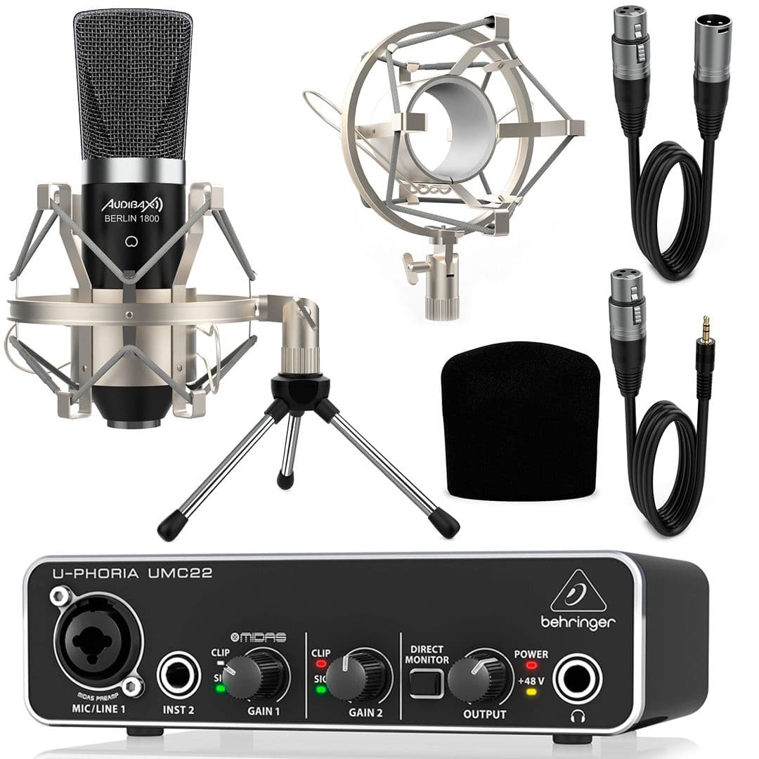 Behringer UMC22 Interface Audio con Micrófono Estudio Berlín 1800 + Accesorios