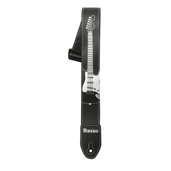 Basso SF30 Correa Para Guitarra Y Bajo Serie Serigrafiada Negra Strato