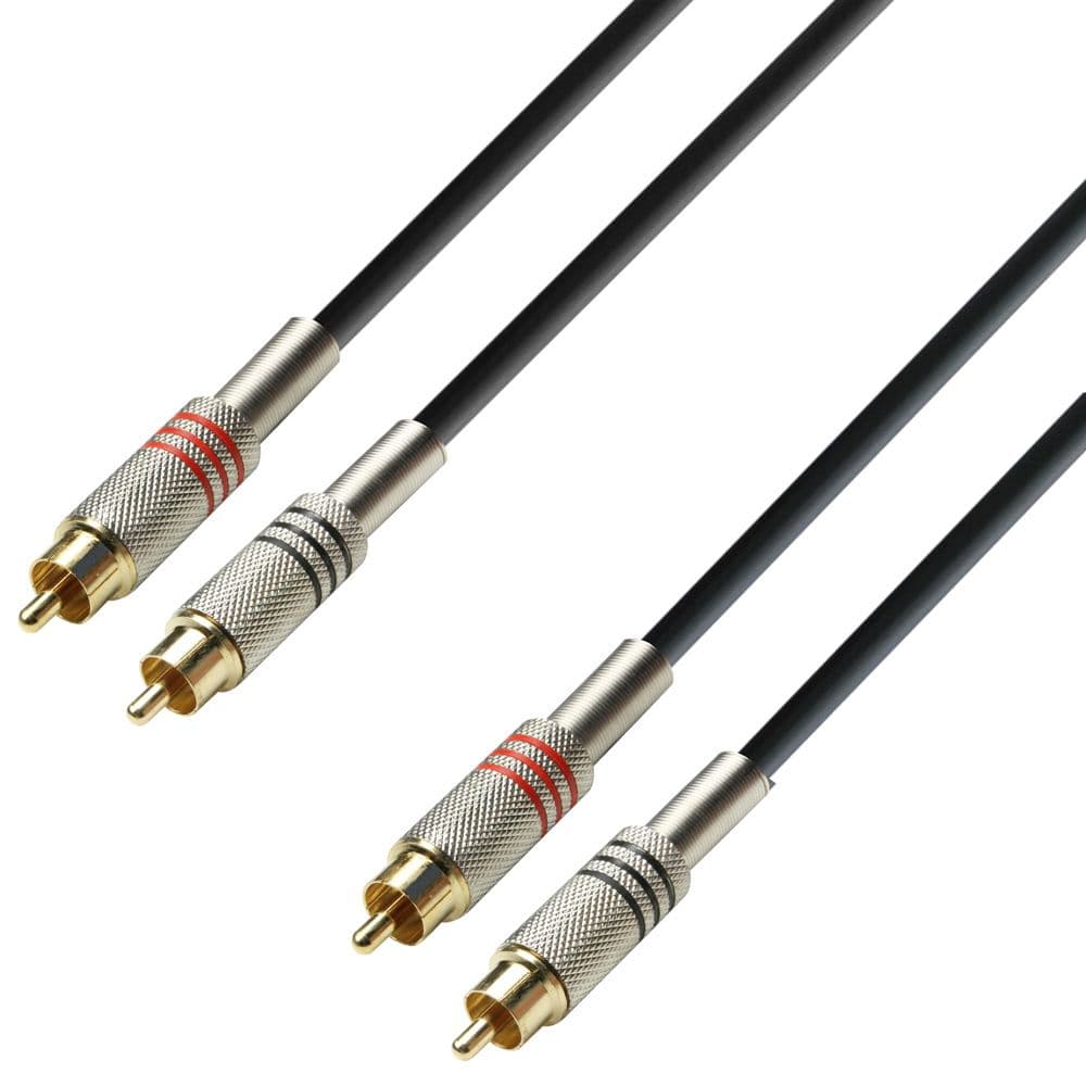 Adam Hall K3 TCC 0100 Cable de Audio de 2 RCA macho a 2 RCA macho Metálicos. 1 metro