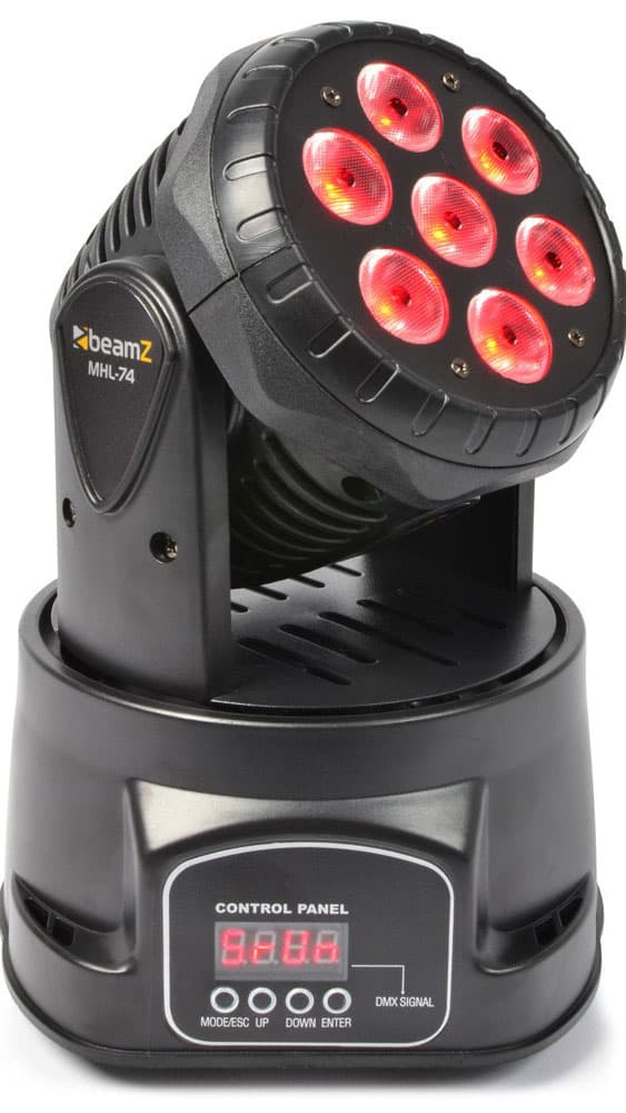 BEAMZ MHL-74 Mini Cabeza Movil Wash 7X 10W DMX 12 CH Quad Led 150518