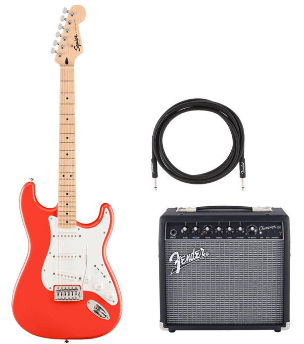 Squier By Fender FSR Sonic Stratocaster MN Fiesta Red Guitarra Eléctrica + Fender Champion 20 + Cable Jack 3 Metros