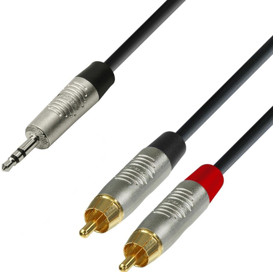 Adam Hall K4 YWCC 0150 Cable de Audio REAN de Minijack 3,5 mm estéreo a 2 RCA macho 1,5 m