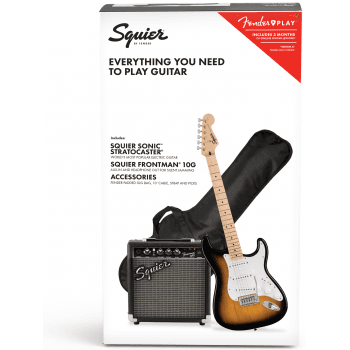 Squier sonic pack stratocaster 2t sunburst black + frontman 10 + funda