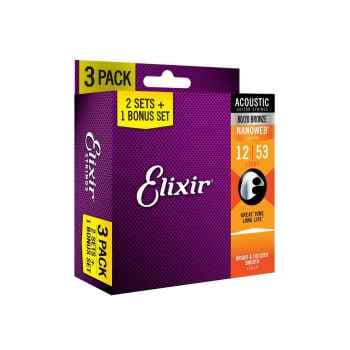 Elixir PACK DE 3 JUEGOS ACÚSTICA NANOWEB BRONZE 80/20 LIGHT 12-53 PACK DE 3 JUEGOS ACÚSTICA NANOWEB BRONZE 80/20 LIG