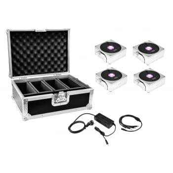 Eurolite set 4x akku ip flat light 1 chrome + case + charger