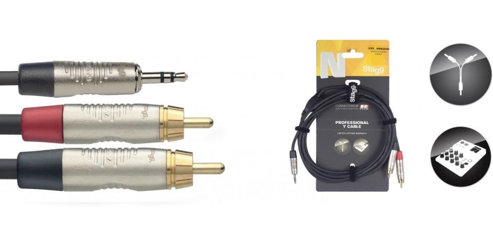 Stagg NYC1.5/MPS2CMR Cable Y, Mini Jack estereo a RCA (M/M), 1,5metros NYC1.5/MPS2CMR