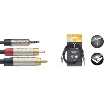 Stagg NYC1.5/MPS2CMR Cable Y, Mini Jack estereo a RCA (M/M), 1,5metros NYC1.5/MPS2CMR