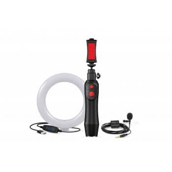 Ik multimedia video creator bundle con irig mic lav, iklip grip pro y aro de luz led