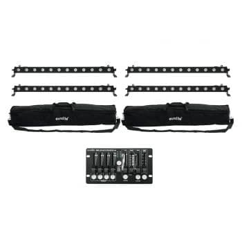 Eurolite set 4 x led bar-12 qcl rgbw barra led + 2 x soft bags + controlador dmx