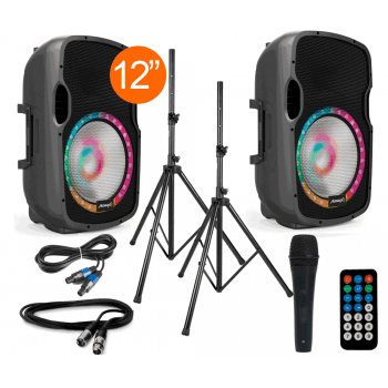 Audibax party 212 led set 2 altavoces 12 pro 1000w pico + soportes + cableado + micrófono (reacondicionado)