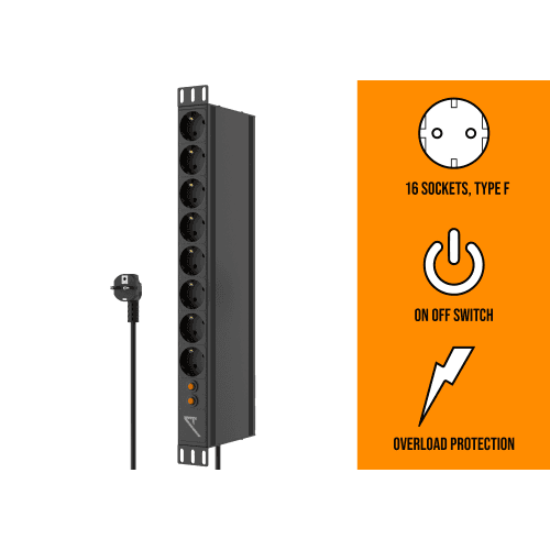 Audibax PSR16-2SF Regleta 16 Tomas Schuko para Armario Rack 19 PSR16-2SF Regleta 8x Schuko