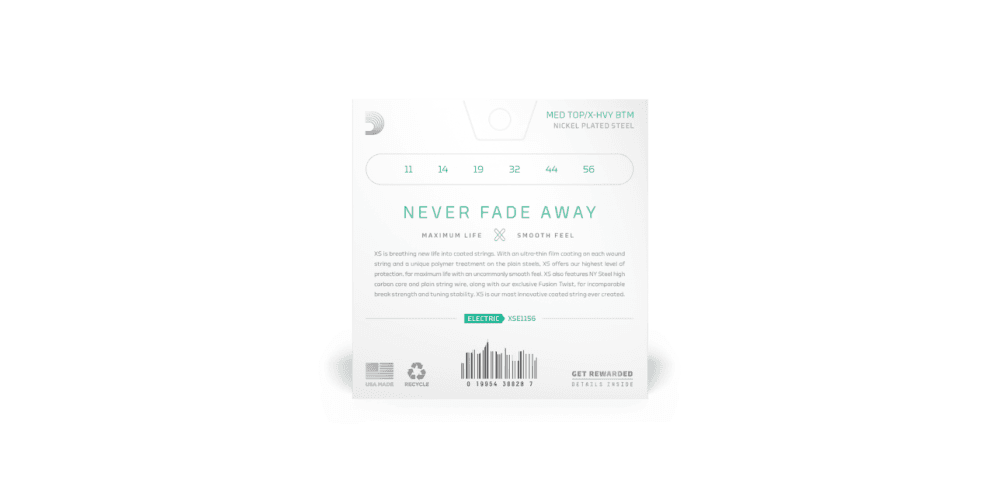 D´addario XSE1156 Cuerdas para guitarra eléctrica XS Nickel, calibre medio en agudas/extragrueso en graves, 11-56 XSE1156