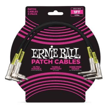 Ernie ball 6075 cable patch jack a jack 30 cm. negro pack 3 unid