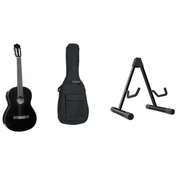 Yamaha c-40 bl ll guitarra clásica negro + funda + soporte de suelo