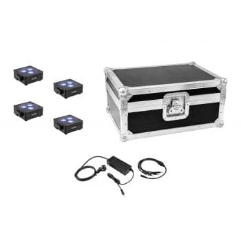 Eurolite set 4x akku flat light 3 black + cargador + flightcase