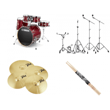 Yamaha stage custom birch studio cranberry red 20 + paiste pst 3 + hw680 + baquetas