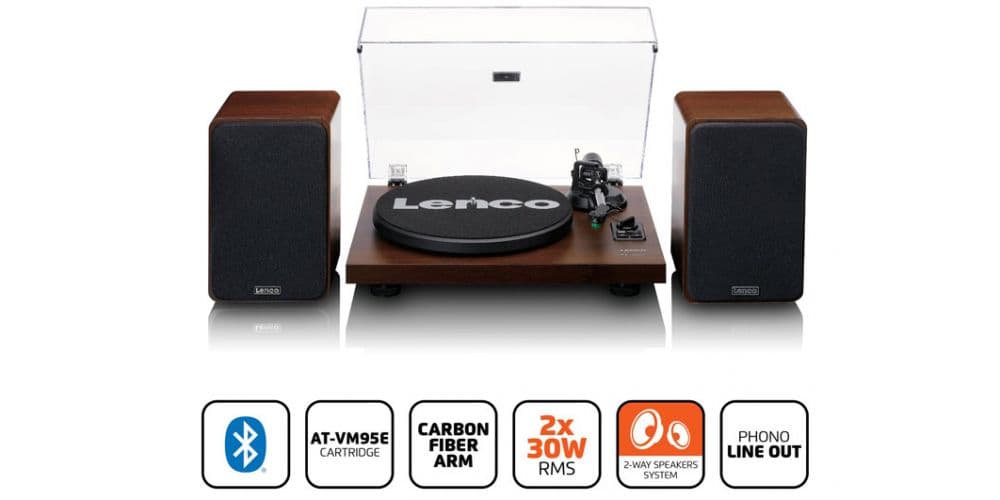 Lenco LS-600WA Bluetooth con 2 Velocidades Madera + Altavoces Externos 60W LS-600WA