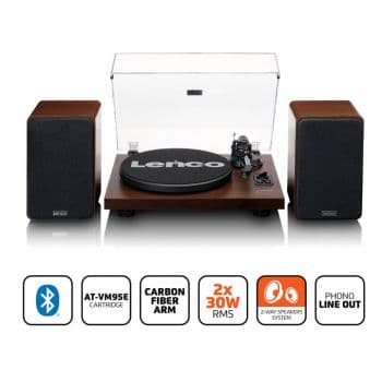 Lenco LS-600WA Bluetooth con 2 Velocidades Madera + Altavoces Externos 60W LS-600WA