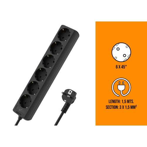 Audibax PS6-150-15 Regleta 6 Tomas Schuko 1,5m 1,5 mm² PS6-150-15