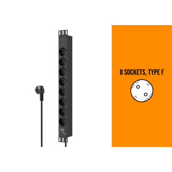 Audibax PSR8 Regleta 8 Tomas Schuko para Armario Rack 19" 1U con Interruptor On/Off PSR8 Regleta