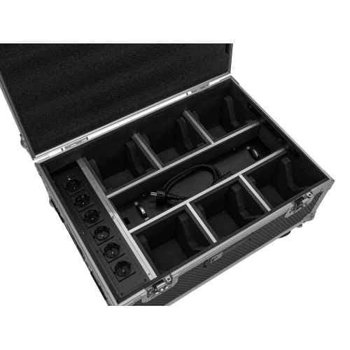 Roadinger 6x AKKU IP TL-3 QCL Flightcase con función de carga y ruedas 6x AKKU IP TL-3 QCL